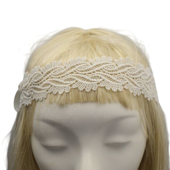 Elegant Lace Elastic Headband Headwrap Ivory Color One Size Fits All - Picture 1 of 3